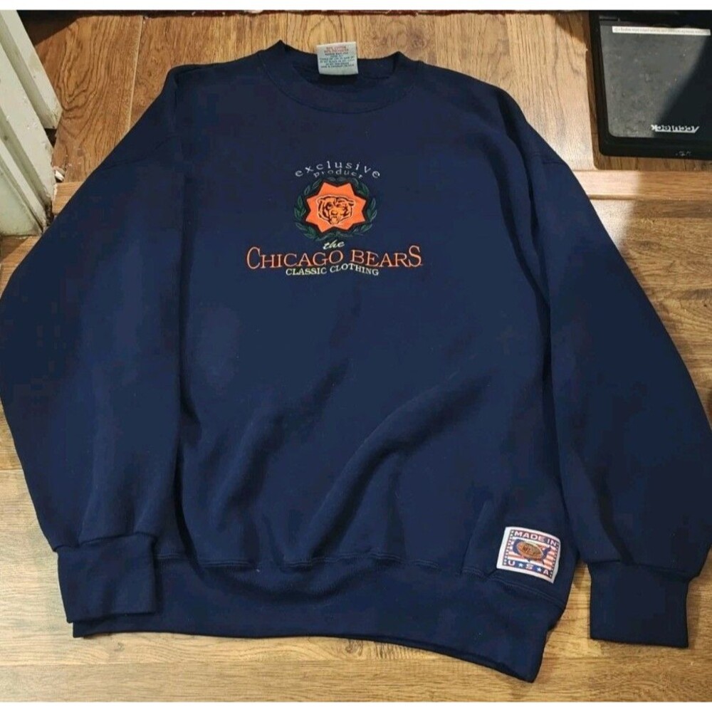 VTG 90s Crable Sportswear Chicago Bears Crewneck Blue Sweatshirt XL USA Made